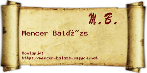 Mencer Balázs névjegykártya